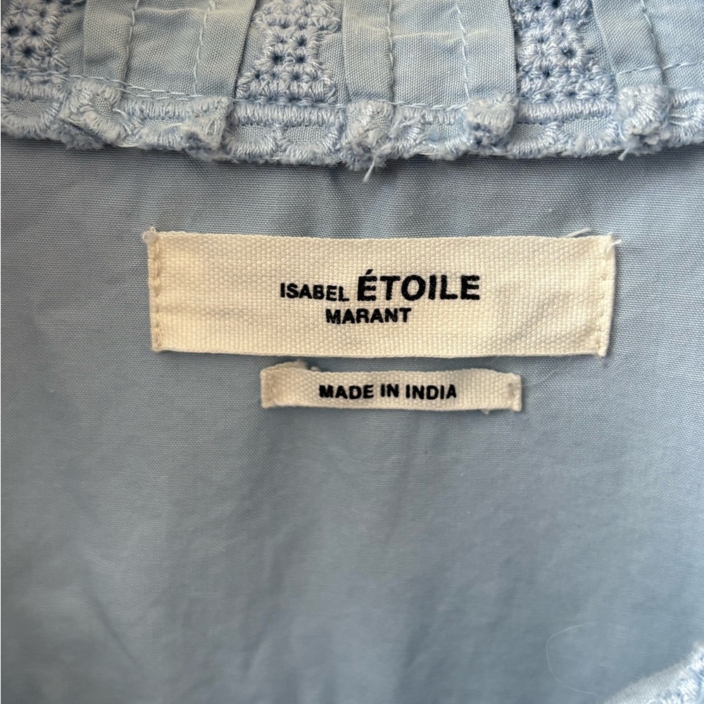 Isabel Marant Light Blue Ruffled Pintuck Cotton Blouse - Picture 4 of 14